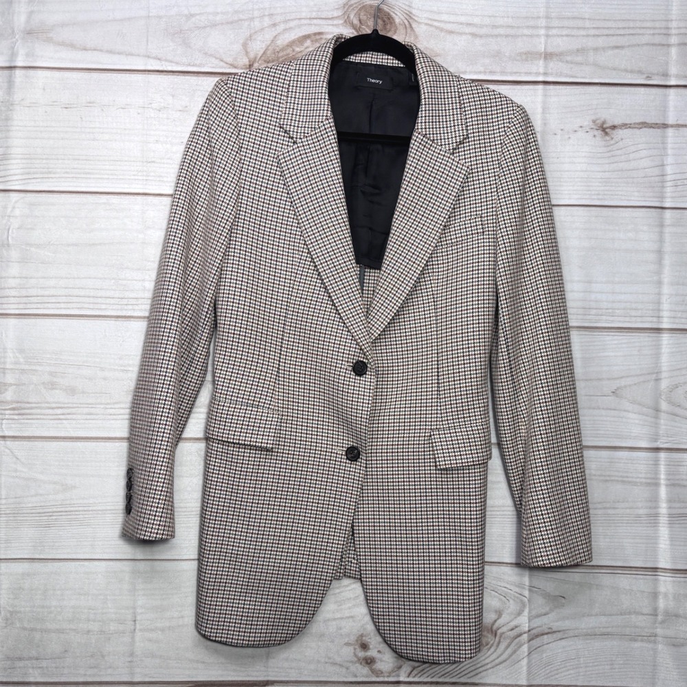 Theory Beige and Black Houndstooth Blazer